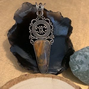 necklace charm, sterling silver and jasper